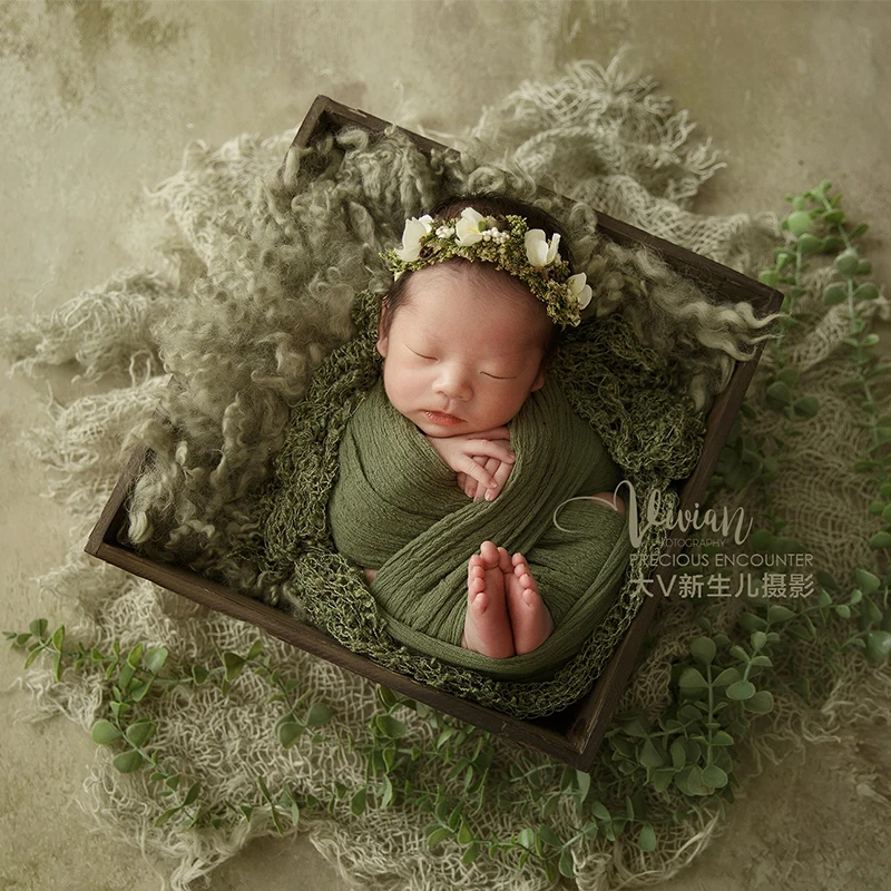 

Newborn Photography Props Vintage Oil Painting Baby Stretchable Wrap and Headflower/Hat Infants Studio Shooting Accessories