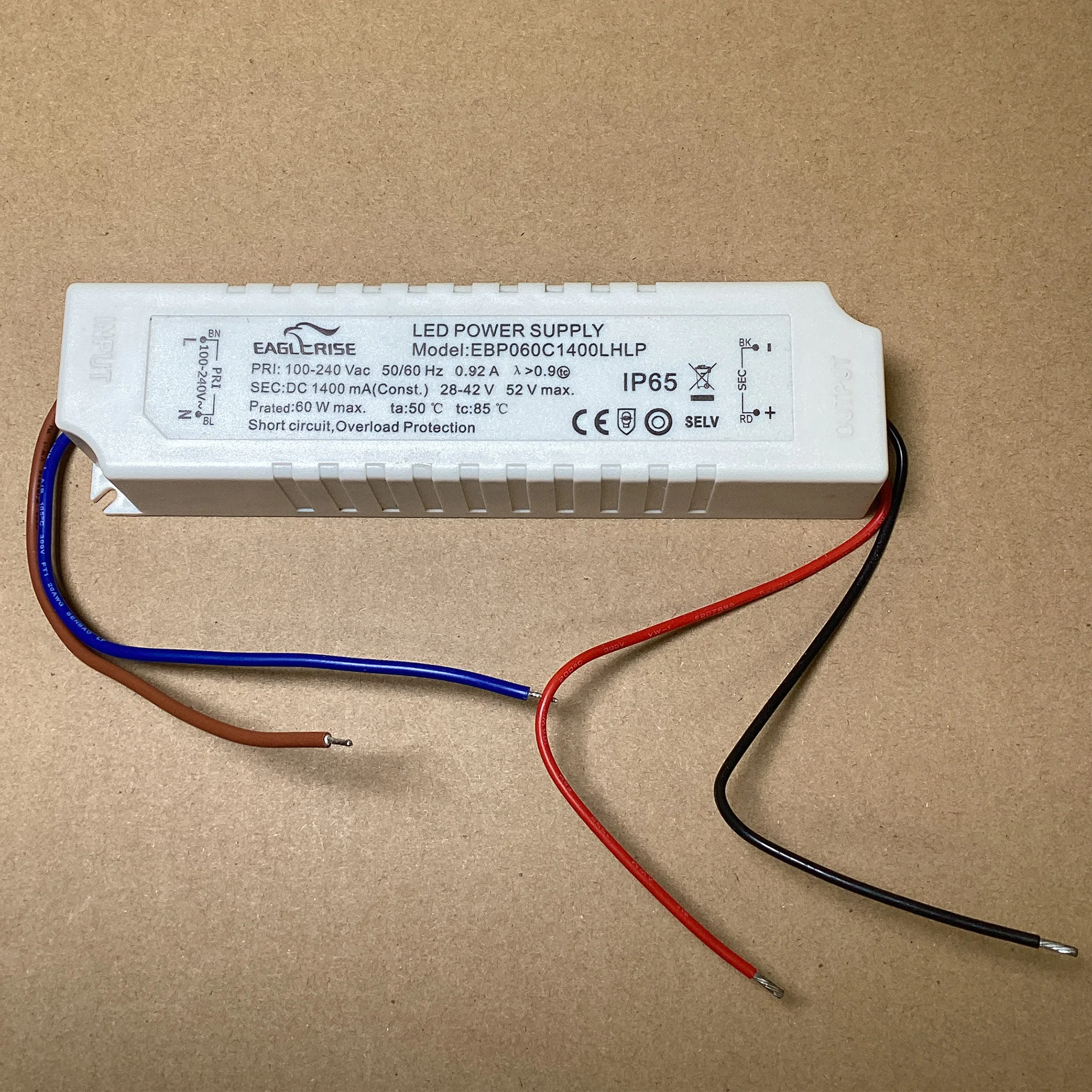 LED Power Supply 60W 1400mA (Const.) Waterproof IP65 Eaglerise Slim Bulit-in Driver EBP060C1400LHLP