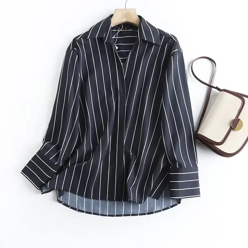 Maxdutti 2023 Spring And Summer Casual Shirt Women's Stripe  Retro Loose Fashion Kimono Tops