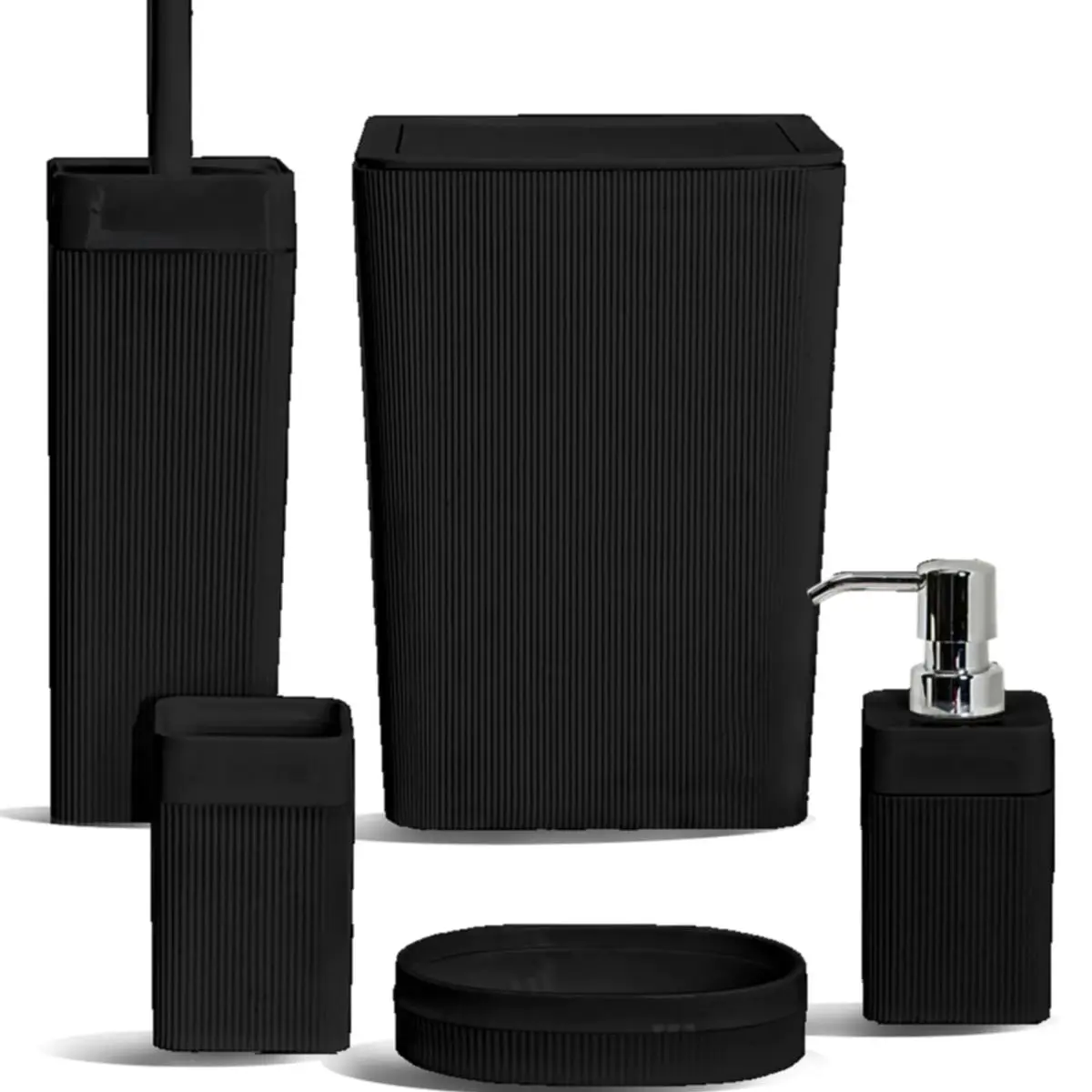 Rattan Eco 5 Parça Square Bathroom Set Black Bathroom Accessories Sets Liquid Soap Dispenser Room Kit Dental Fırçalığı Toilet Brush Garbage