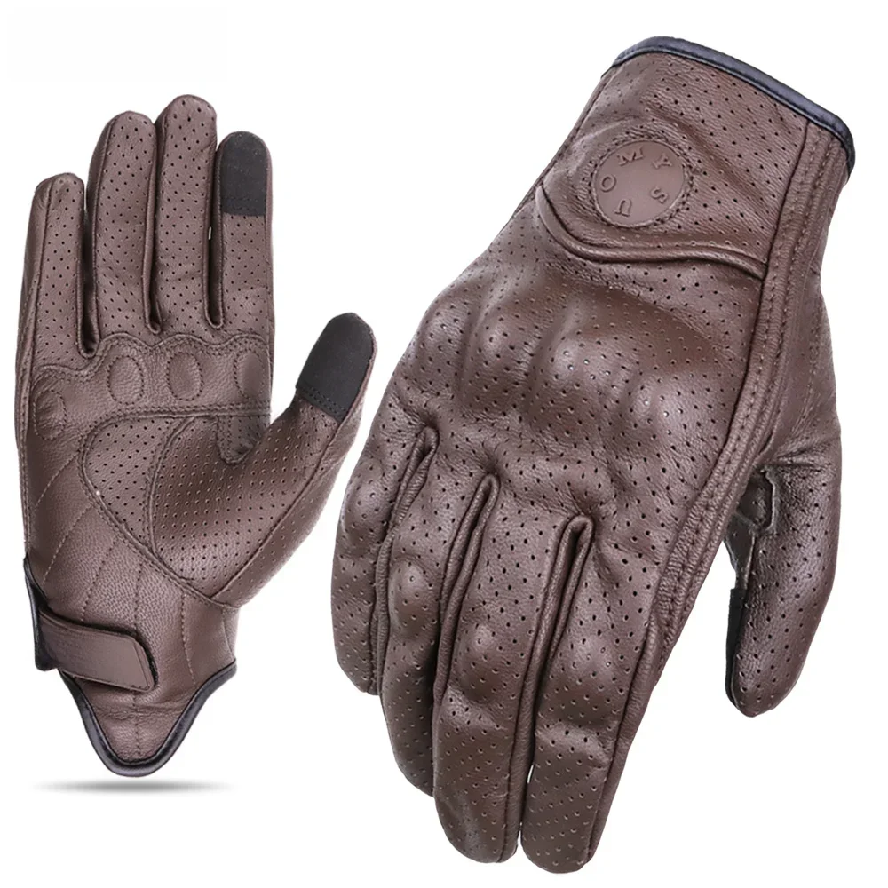 AliExpress SUOMY Leather Motorcycle Gloves Vintage Men Women Moto Cycling Spring Gloves Retro Motorbike Motorcross ATV Motor Gloves Brown