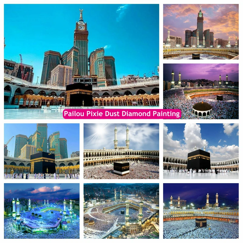 Islamic Grand Mosque Of Meccca Arabia 5d Fairy Dust Diamond Painting Art Masjid al-Haram Kabba Makkah Scenery Cross Stitch Decor