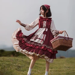 Kawaii Lolita Full Set Lolita Fall/winter Lolita Cape Women Vintage Red Set Princess Girly Cosplay OP Dress