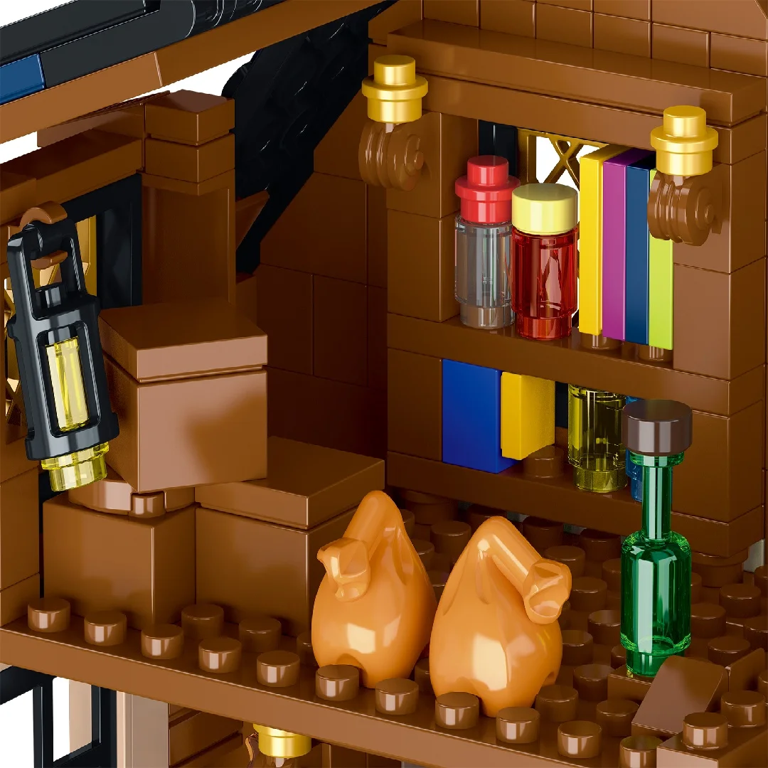 2225PCS 영화 숨겨진 은신처 오두막 중세 주택 건축물 세트 건축 모듈 블록 조립 모델 키트, 선물