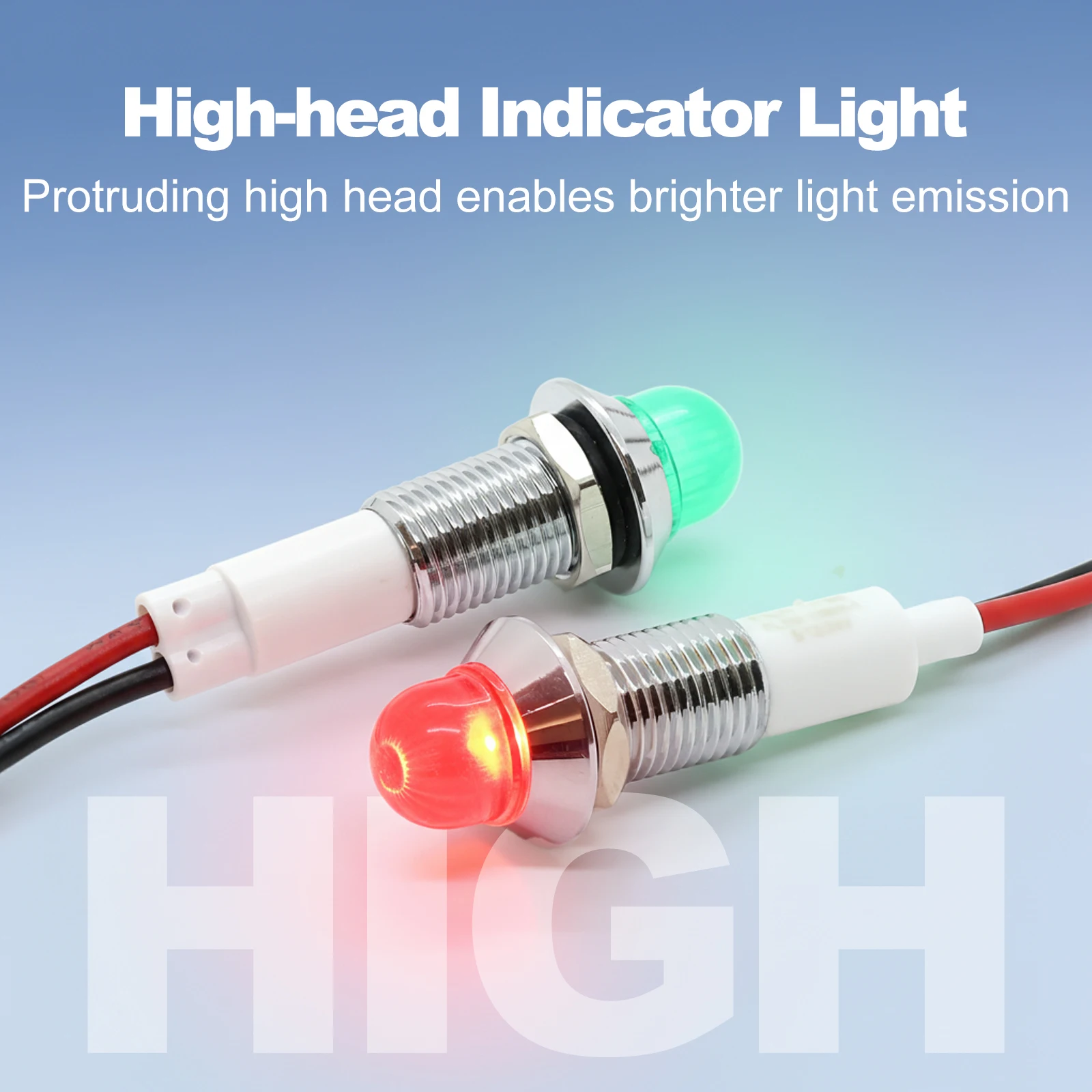 FILN 4 Stück 10mm 12V 220V Metall-LED-Pilotanzeige, Signal- und Warnleuchte mit 20cm Kabel, Chrom-Finish für Auto, Boot, Marine – Detail 8