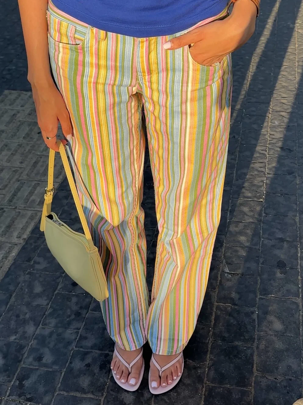 Women Colorful Striped Pants Summer High Waist Straight Leg Trousers Casual Y2K Vintage Wide Leg Long Jeans Streetwear Pants