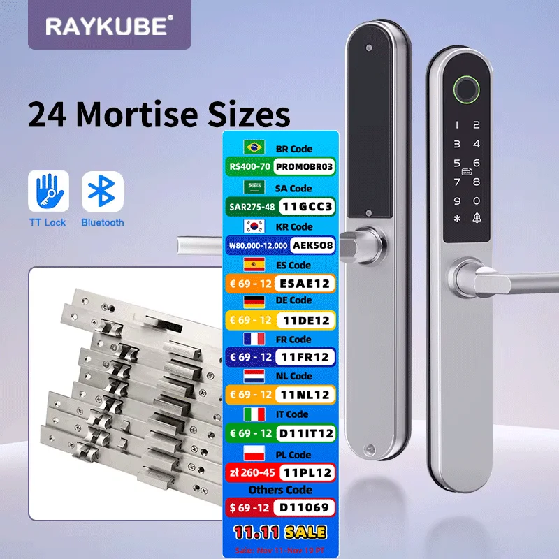 

RAYKUBE TT Lock BLE IP65 Waterproof Smart Lock Digital Fingerprint Lock With APP/Password/IC Card Unlock For Sliding door DQ06