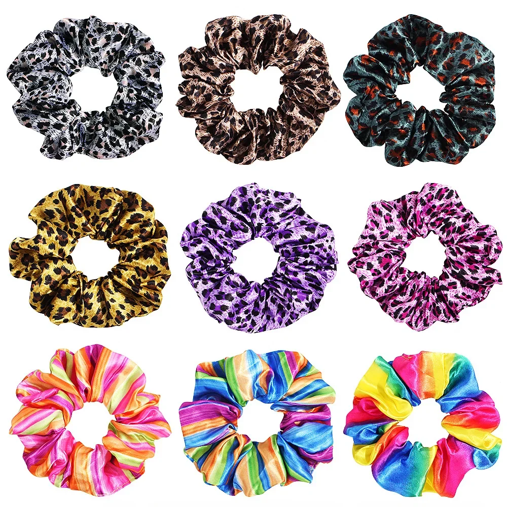 gorąca sprzedaż 1szt Tęczowe paski z nadrukiem Leopard modna damska gumka do włosów Scrunchie Elastyczna opaska do włosów Opaski do włosów Sznur Akcesoria do włosów — zdjęcie 2