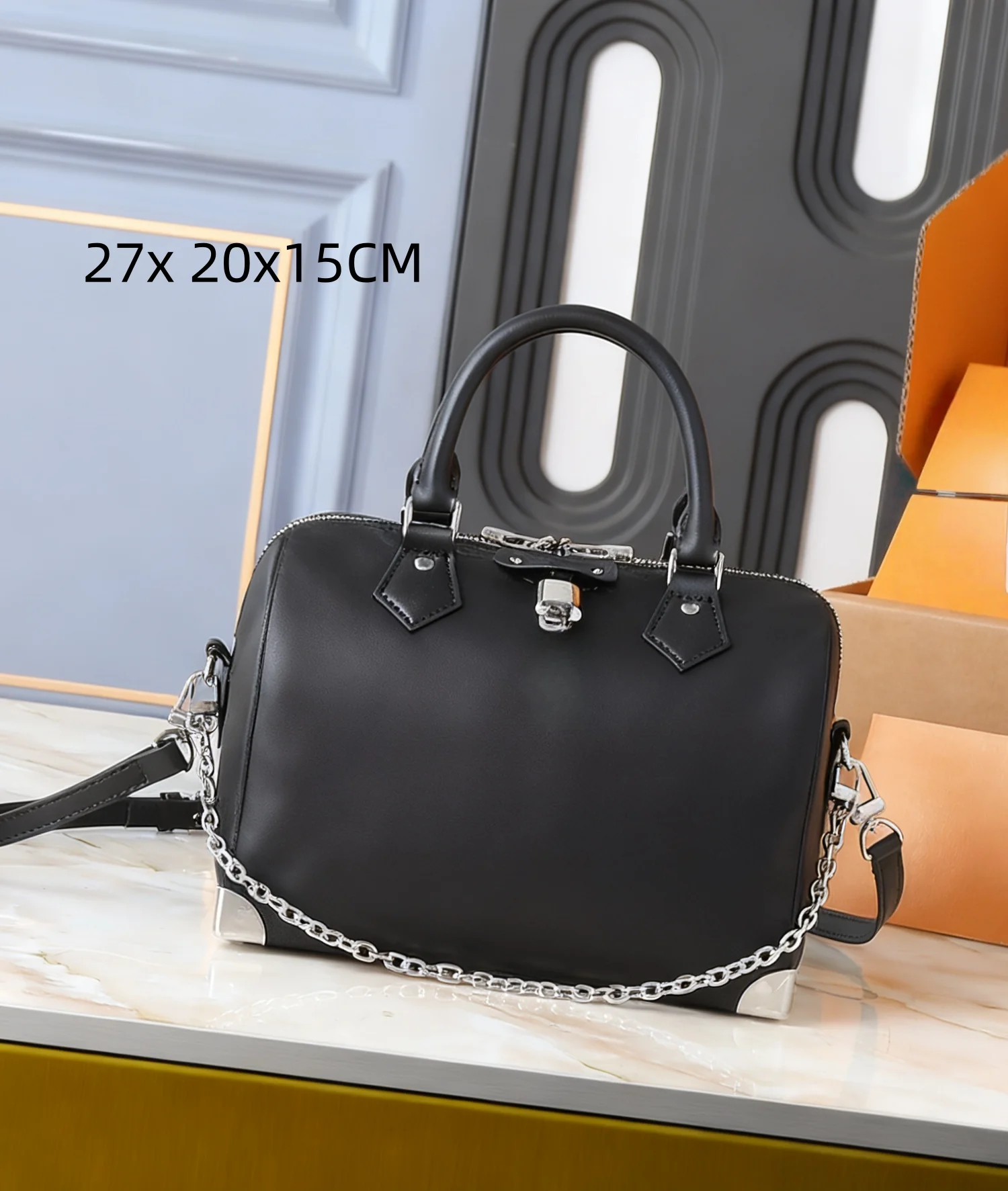 

2026 Fashion New Women's Bag Handbag 27x20x15cm Black Portable Shoulder Bag with Shoulder Strap Without Box