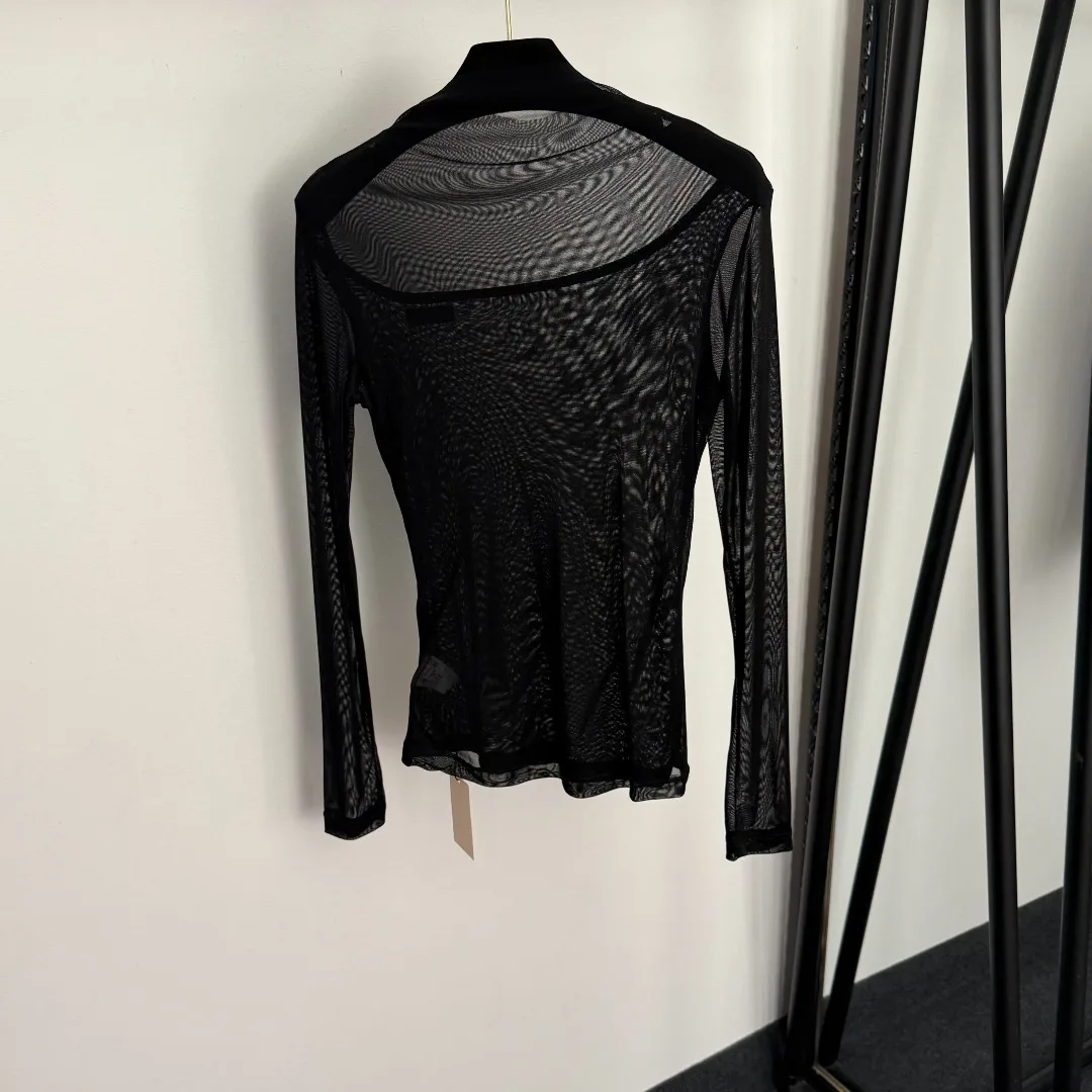 

2025 Новая минималистичная перспективная рубашка с полувысоким воротником, облегающая рубашка с длинными рукавами, топ 90