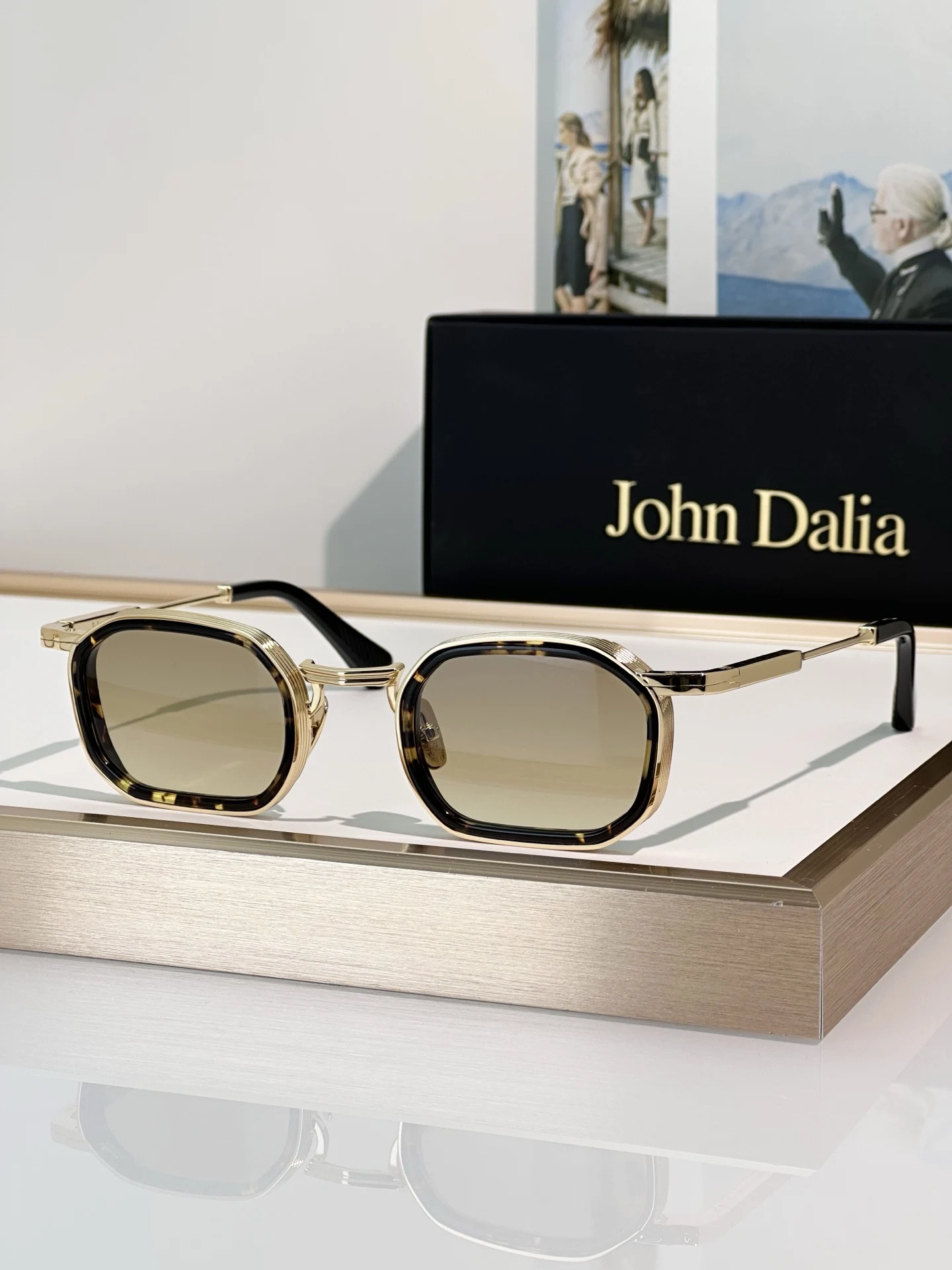 Voor JOHN DALIA JD JEAN Zonnebril met aluminium frame, unisex, luxe premium UV400, zakelijk, gepolariseerd, klassiek, vrijetijdsbril, met doos