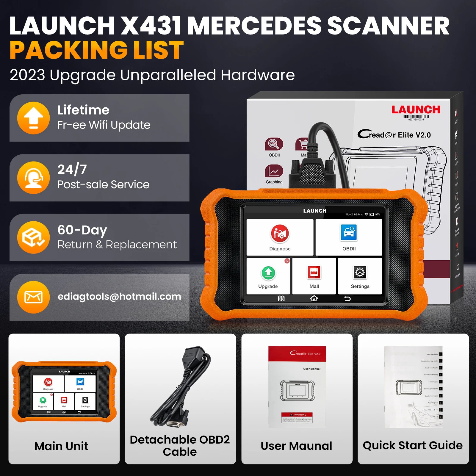 For Chrysler Benz Toyota For Honda/Ford LAUNCH X431 Elite 2.0 OBD2 Scanner,Bi-Directional Scan Tool, All Services, ECU Coding