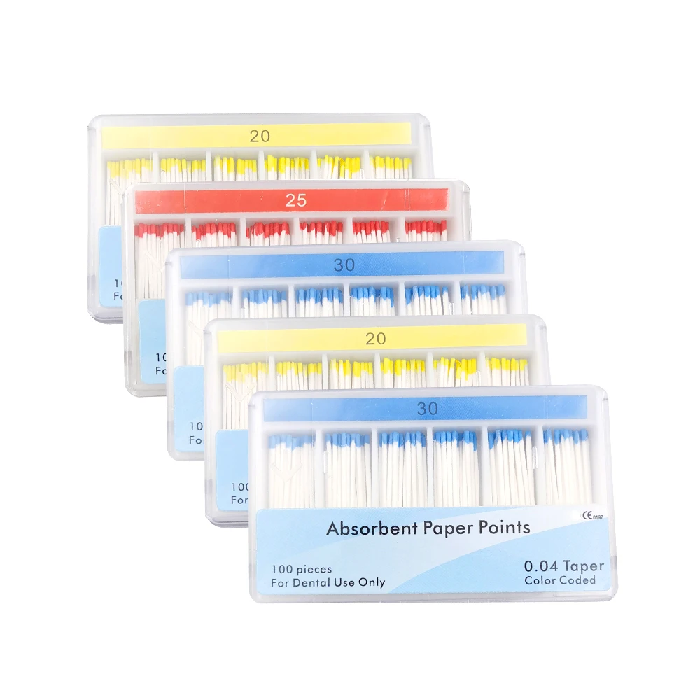 5box 20# 25# 30# 35# 0.04 Dental Absorbent Paper Points Paper Points 04 Taper Root Canal Absorption Cotton Fiber Dental Material