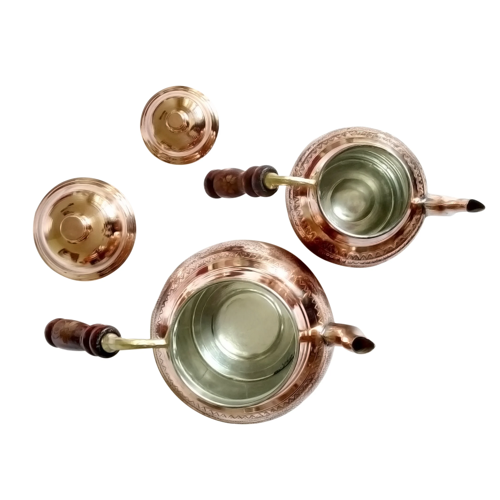 Conjunto de bule de cobre do fogão, chaleira de chá para o fogão, estilo autêntico grupo de uvas padrão, samovar com duas mão de madeira de reposição