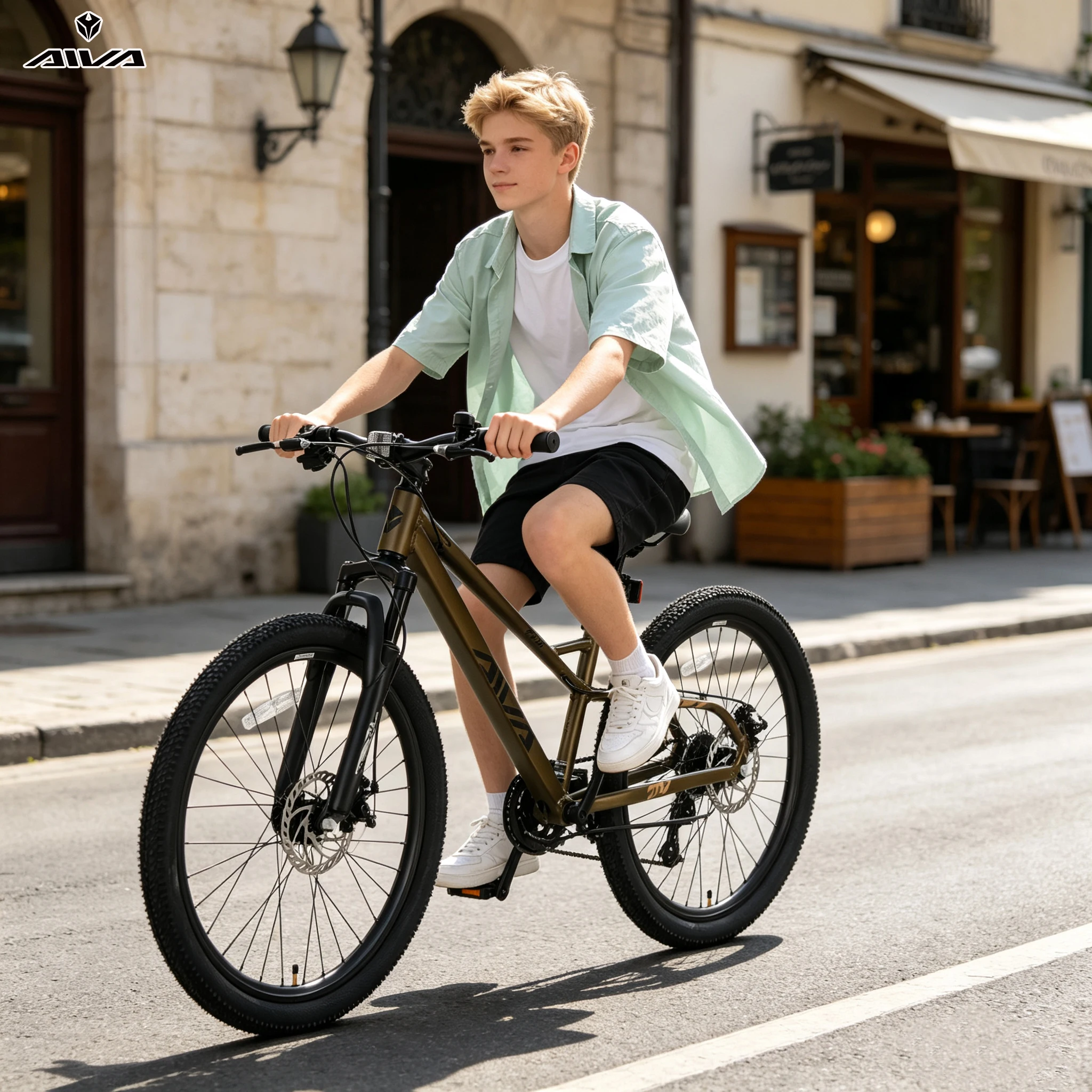AIVA FAITH24-2, mountain bike con telaio rigido da 24 pollici, 7 velocità, bicicletta per adolescenti e adulti, telaio in alluminio leggero, forcella ammortizzata, freni a disco anteriori e