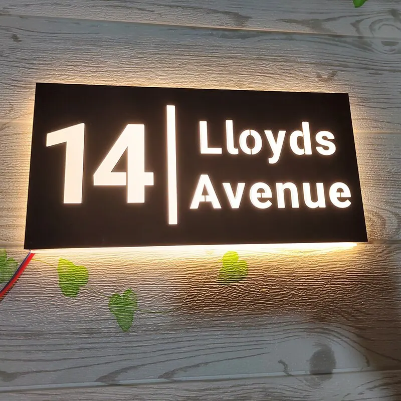 

LED House Number Outdoor Luminous Business Logo Stainless Steel Backlit Address Plaque Sign Apartment Lighted Door Plates Custom