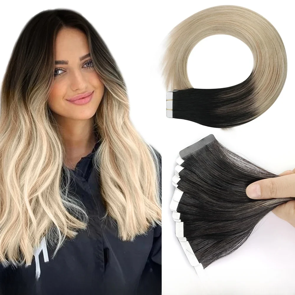 Moresoo Human Hair Extensions Tape In Onzichtbare Balayage Hair Extensions 50G Machine Remy Rechte Tape In Natuurlijke Steil Haar haarextensions echt haar - afbeelding 2