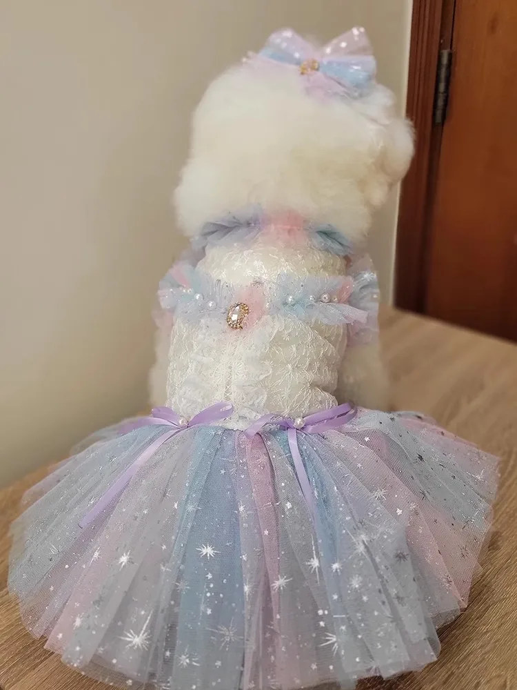 Handmade Dog Clothes Pet Supplies Unique Design Elegant Princess Dress Lace Tulle Tutu Dress Pearl Embellishments Wedding Party