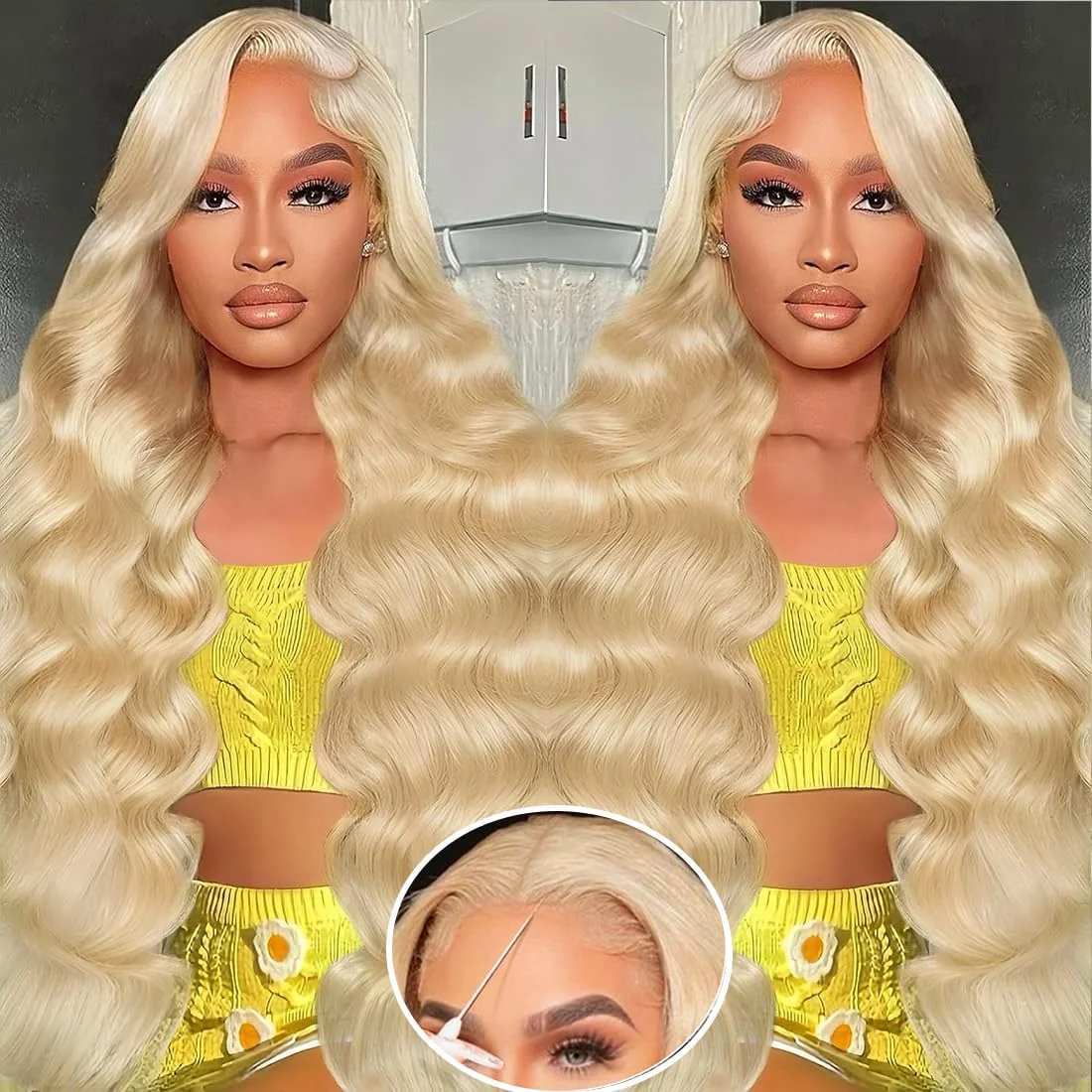 30인치 613 13x4 레이스 프론트 가발 인모 금발 가발 인모 200% 밀도 금발 바디 웨이브 레이스 프론트 가발 인모