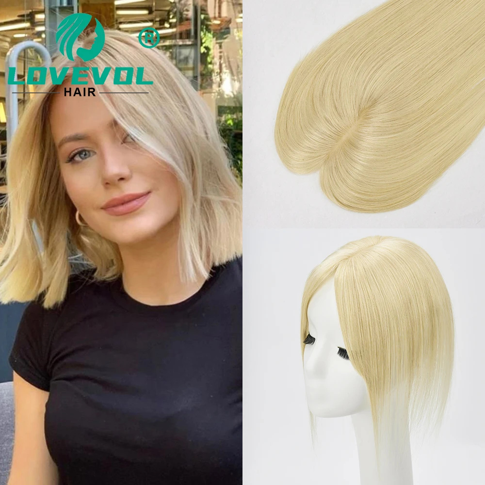 

Lovevol человеческие волосы Т-образный топпер на шелковой основе с зажимами Топпер от выпадения волос 7x11 см Базовые волосы для женщин