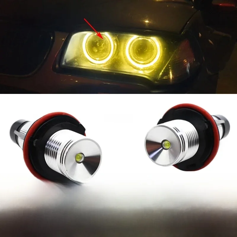 Światła obrysowe LED w stylu CSL CS w kolorze cytrynowej żółci do BMW E87 E39 E60 E61 E63 E64 E65 E66 E53 E53, 20W/para, duże żarówki Angel Eyes — 2