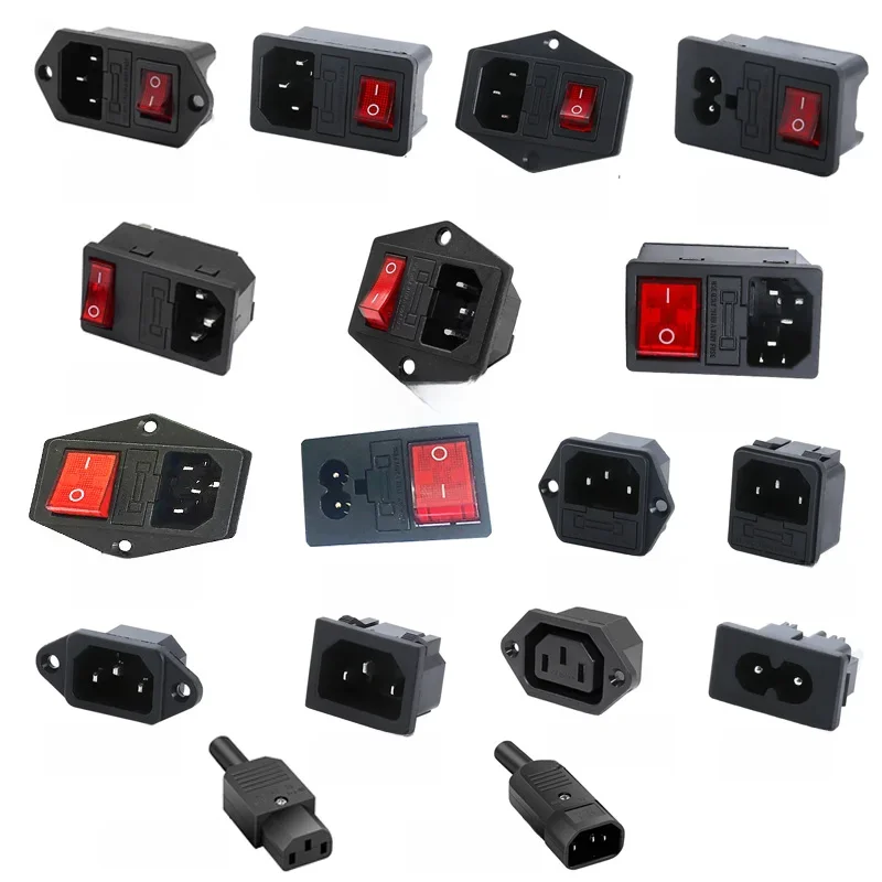 3 Pin IEC320 C14 C15 Steckdose LED 250 V Wippschalter Messing 10A Sicherung Weiblich Männlich Einlass Stecker Pin stecker Computer Halterung