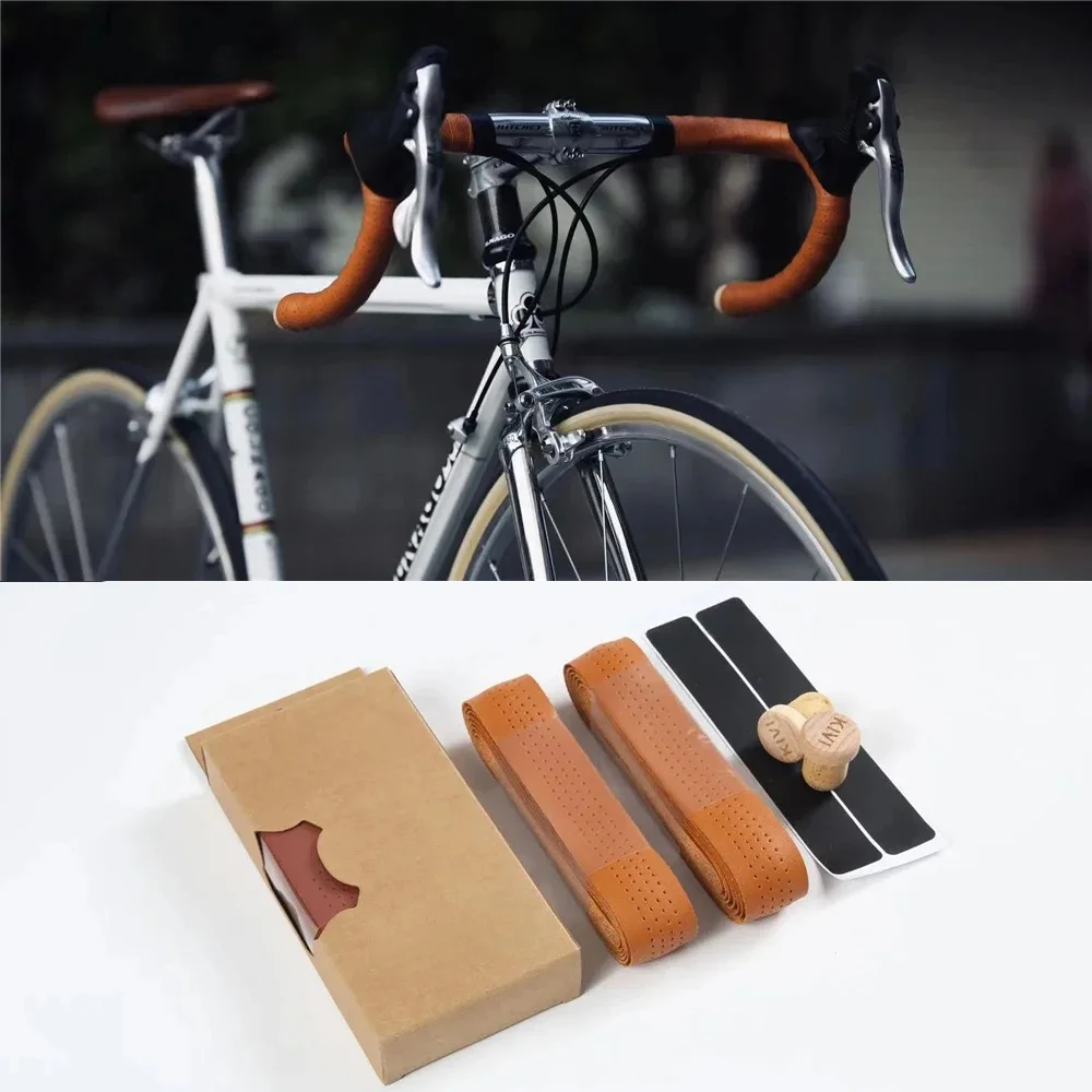 AliExpress NONE 1 Pair Anti-Slip Road Bike Handlebar Tape Handmade Handlebar Tapes Fixie Vintage Leather Brown Black Retro Road Bike Handle Tape