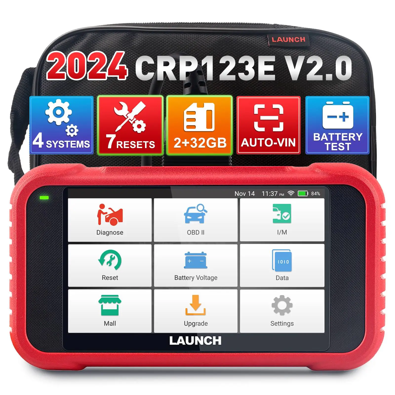 Launch X431 CRP123E V2.0 OBD2 Scanner Engine ABS SRS Transmission Diagnostic Scan Tools 7 Reset WiFi Free Update Car Code Reader