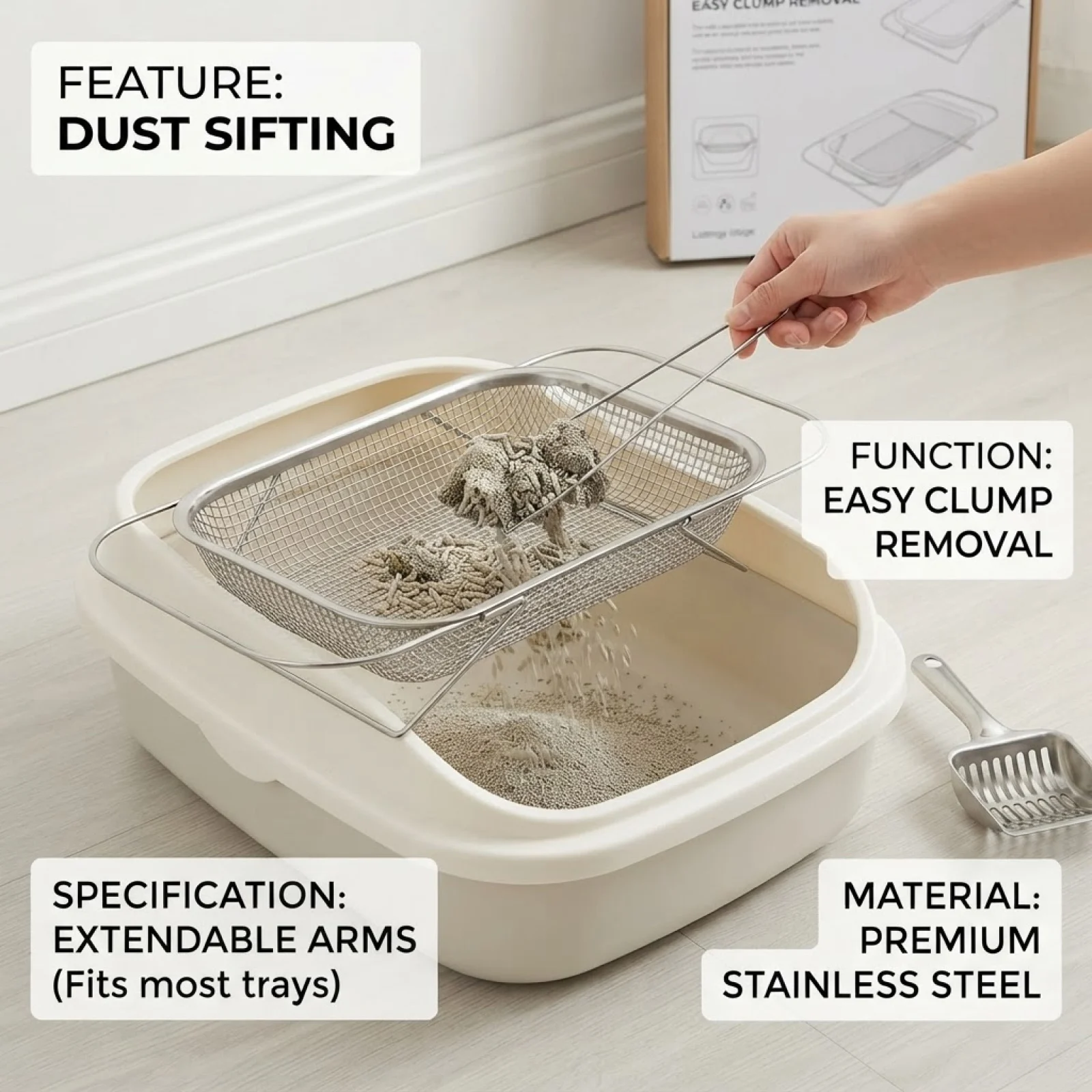 Cat Litter Box Filter Rack 201 Stainless Steel Litter Scooper Cat Bedpans Sifting Sand Cats Litter Tray Pet Supplies