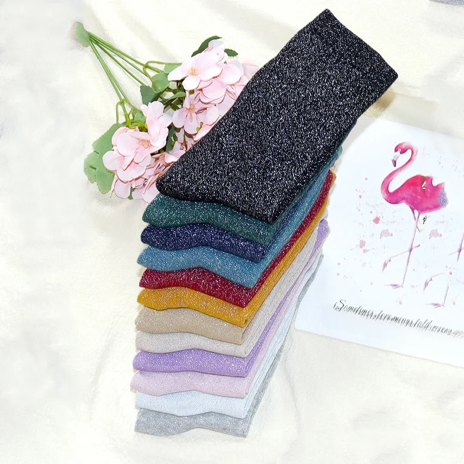 Harajuku – chaussettes à paillettes pour femmes, chaussettes amples en filigrane coloré, en coton brillant, or, argent, bas en soie, à la mode, à paillettes brillantes