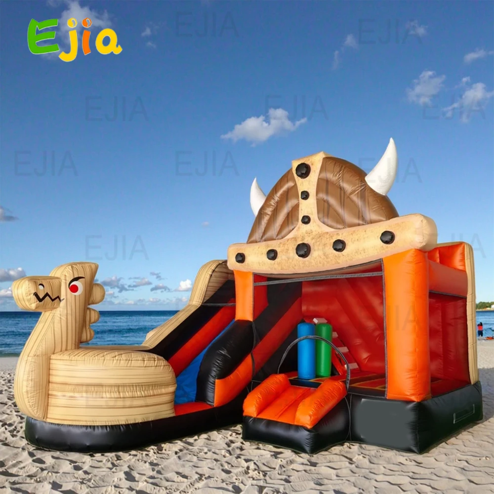 カスタムバイキングテーマのインフレータブルバウンス、スライド付きコンボジャンプ、海賊船インフレータブルウォータースライド、子供と大人のパーティーイベント用