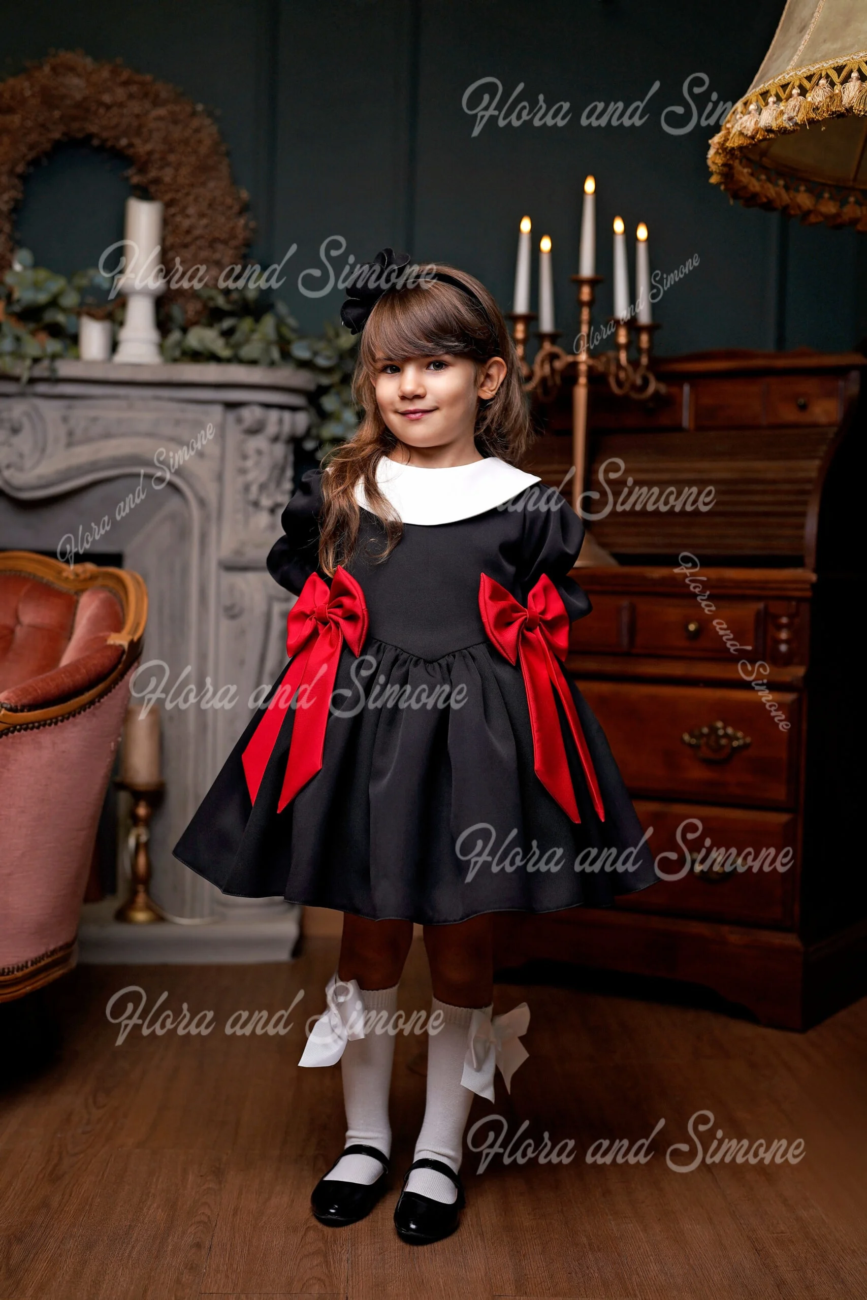 Decoración de lazo personalizada, elegante vestido de niña de flores con mangas abullonadas para ceremonias de boda, recuerdos formales, celebraciones navideñas