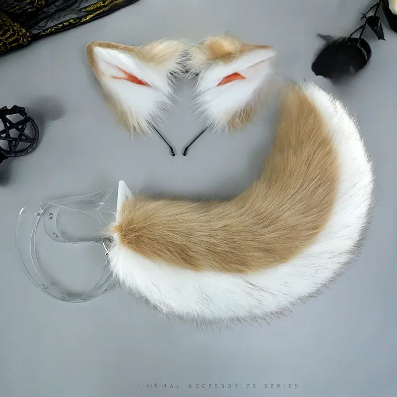 Nowy brązowy Shiba Inu Anime Symulacja Nakrycie głowy Ogon bestii Wilcze ucho Kot Ucho Lis Ucho Obręcz do włosów Niestandardowe akcesoria Cosplay Halloween — zdjęcie 2