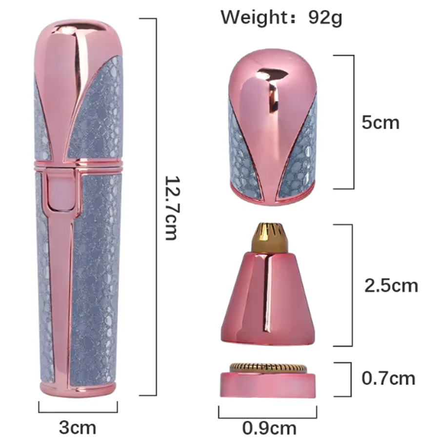 2-in-1 Rechargeable Nose Hair & Eyebrow Trimmer, Face Shaver with Built-in LED Light for Removing Chin, Upper and Lower Lip Area Peach Fuzz