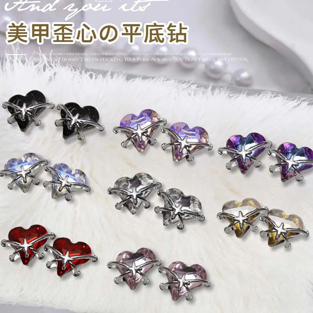 10Pcs Heart Nail Art Charms 3D Alloy Twisted Heart Starry Love Nail Art Decoration Crystal Moonlight Pink Heart Nail Accessories