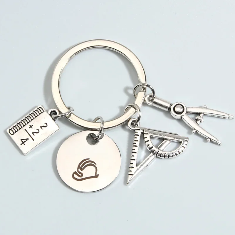 AtlanKeychain PleRuler Compasses Key Ring, Key EquiStudent Gifts for Women and Men, DIY Handmade Jewelry Gifts, Architect