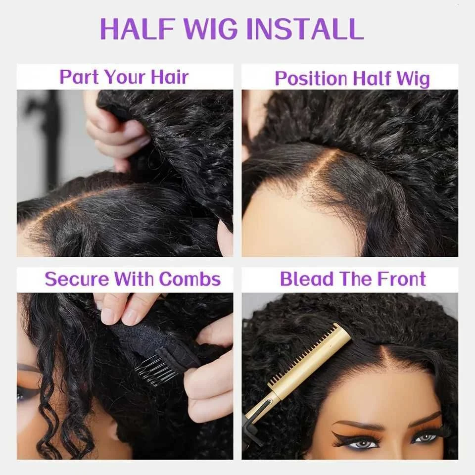 Burmese Curly 30 32 Inch Human Hair Half Wig Brazilian Glueless Wigs With Drawstring Ready To Wear Curly Half Wigs For Woman