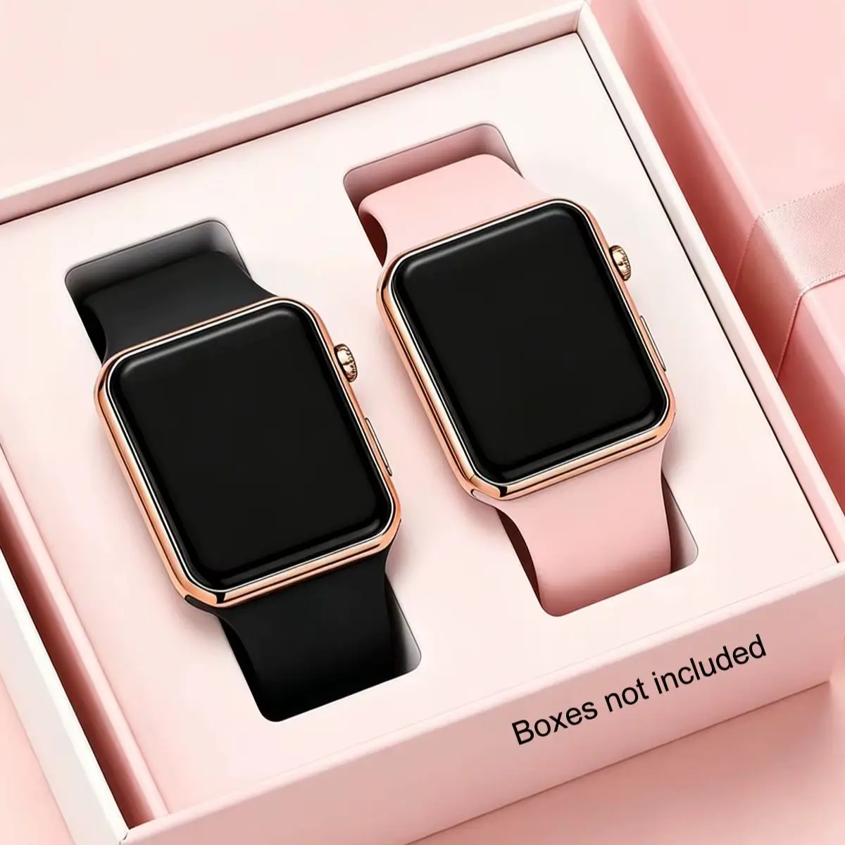 2-Piece Set, Silicone Strap Electronic Watch Set, Black+Pink, Couple's Watch, Square Dial, Digital Display, Casual Everyday Wear.