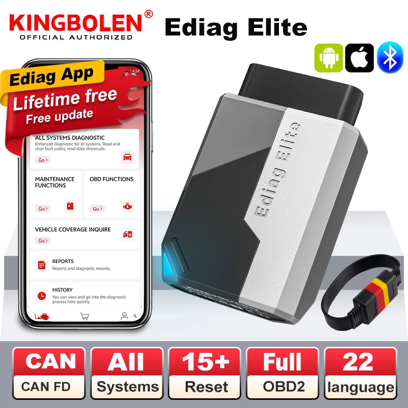 KINGBOLEN Ediag Elite OBD2 сканер Bluetooth, сканер двунаправленного управления, инструмент для диагностики всех систем для iOS и Android, 15+ H KINGBOLEN Ediag Elite OBD2 сканер Bluetooth, сканер двунаправленного управления, инструмент для диагностики всех систем для iOS и Android, 15+ H