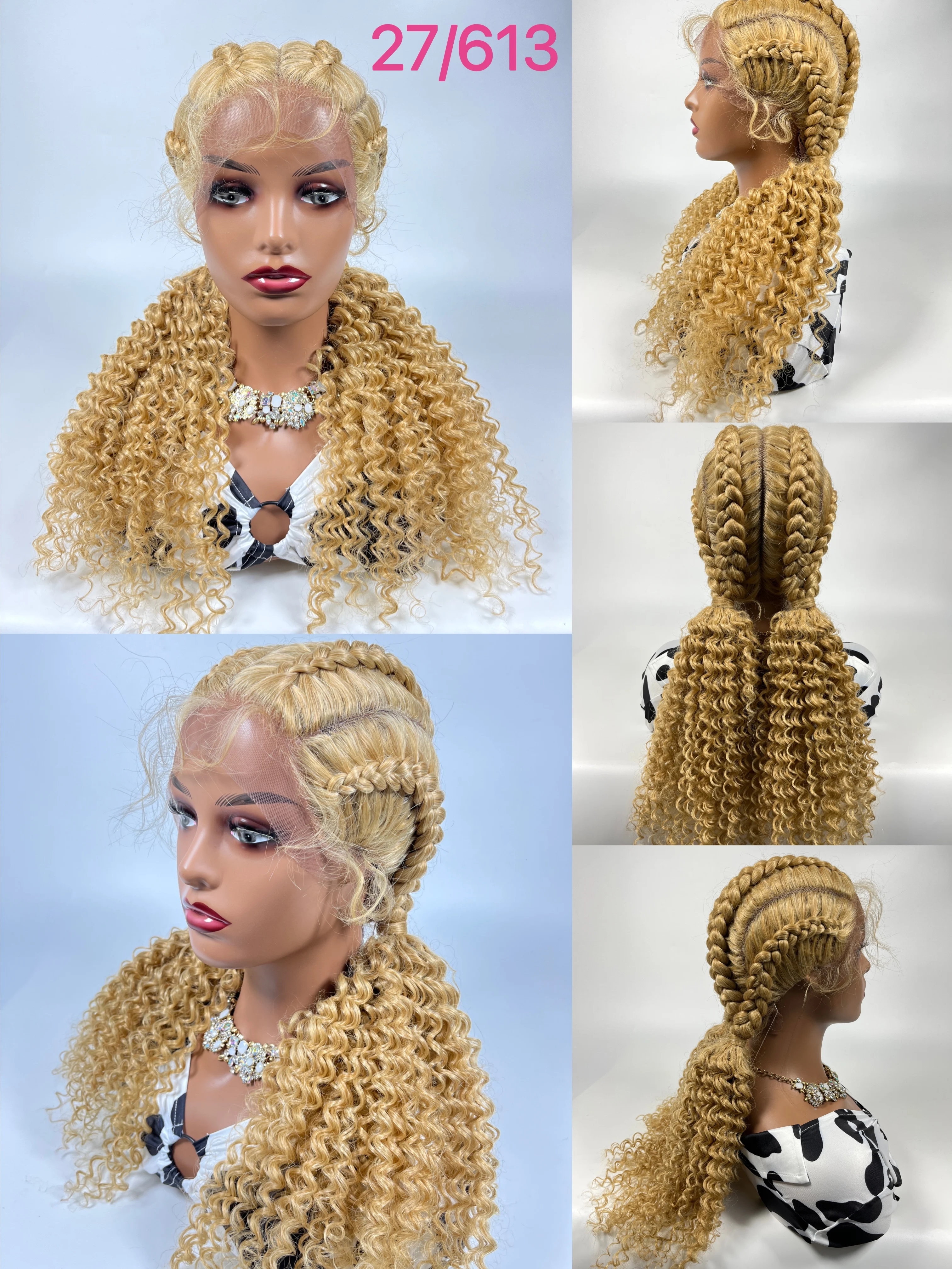 

Kima Lace Front Wigs Dutch Twins Braided Wigs with Baby Hair 28 Inches Swiss Synthetic Middle Parted Curly Ends Braid Wig