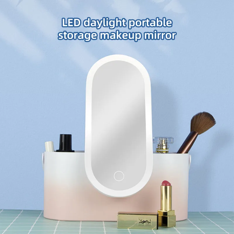 

LED makeup mirror with light portable travel storage box multi-function portable dressing box mirror rechargeable