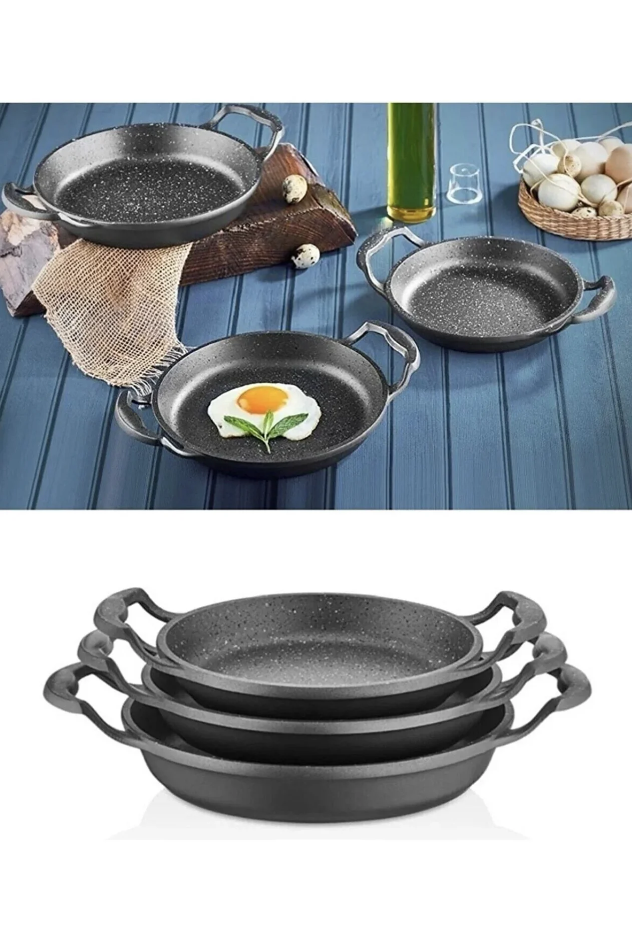 

3 Frying Granite Pan Sahan Sets Nonstick Egg Pan Non-Stick Stockpot Gas Stove Induction Cooker Skillet Indoor Outdoor Pancake