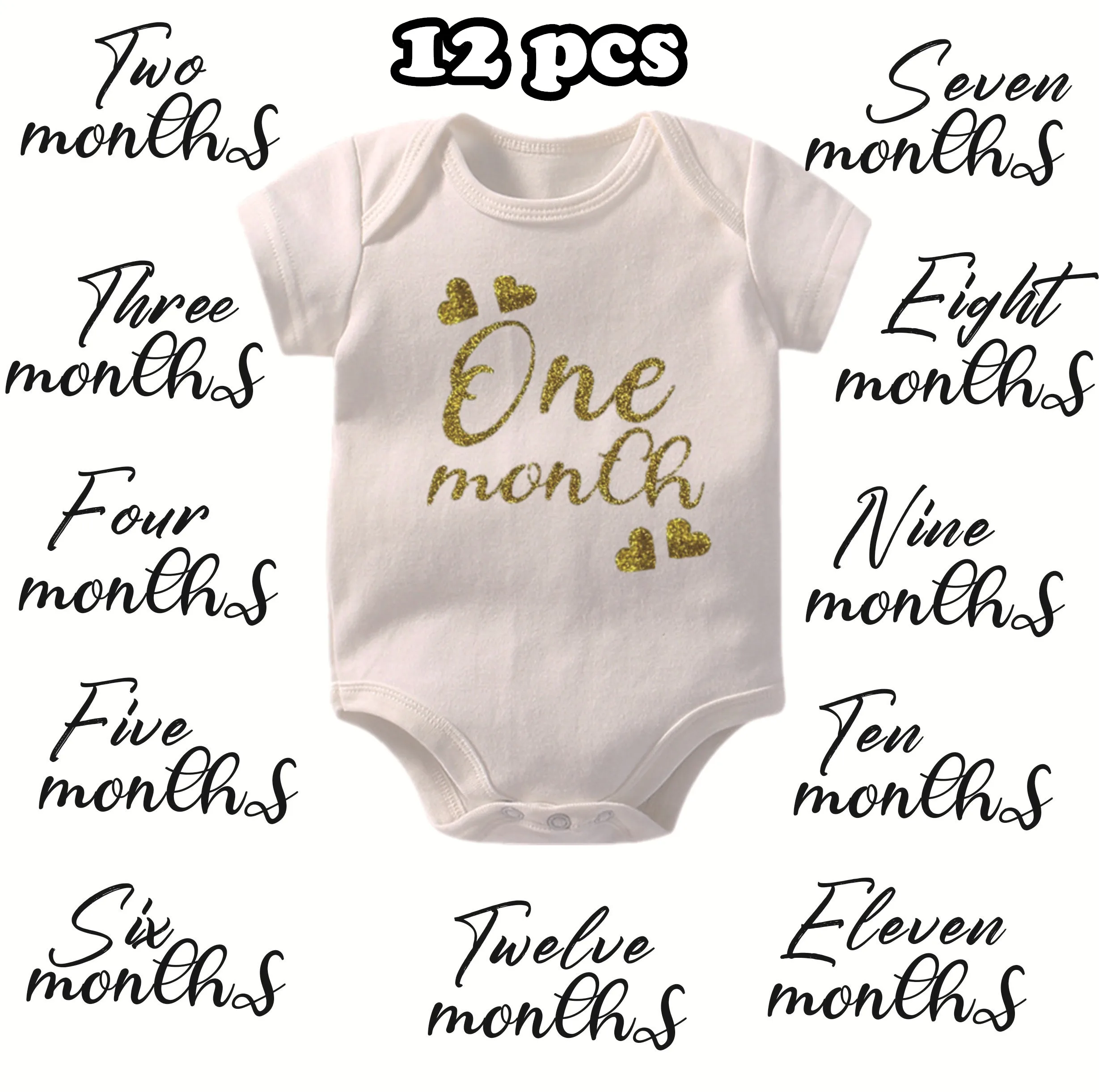 

Set of 12 Body Monthly Milestone Baby Growth Photos Birth month onesie Baby clothes First Set- Baby growth Baby shower Gift