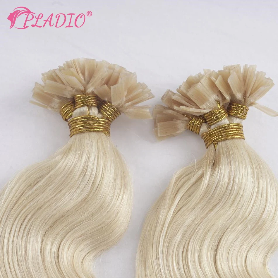 PLADIO Body Wave Flat Tip Hair Extensions 100% Real Human Hair 12-26 Inch Pre Bonded Keratin Hair Extensions For Salon Supply