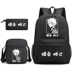 New Anime Bakugou Katsuki Pattern Three Piece Backpack Large Capacity School Rucksack Shoulder Bag Pencil Bag