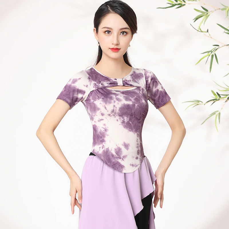 

Latin Dance Clothes Female Adult Elegant Short Sleeve Tops Long Pants Chinese Classical Dance Clothing Folk Dance Wear DQL7319