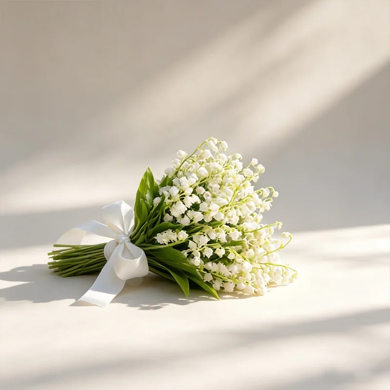 35cm White Artificial Lily of the Valley Hand Bouquet Real Touch Fake Bellflowers for Wedding Bridal Ceremony & Party Decor