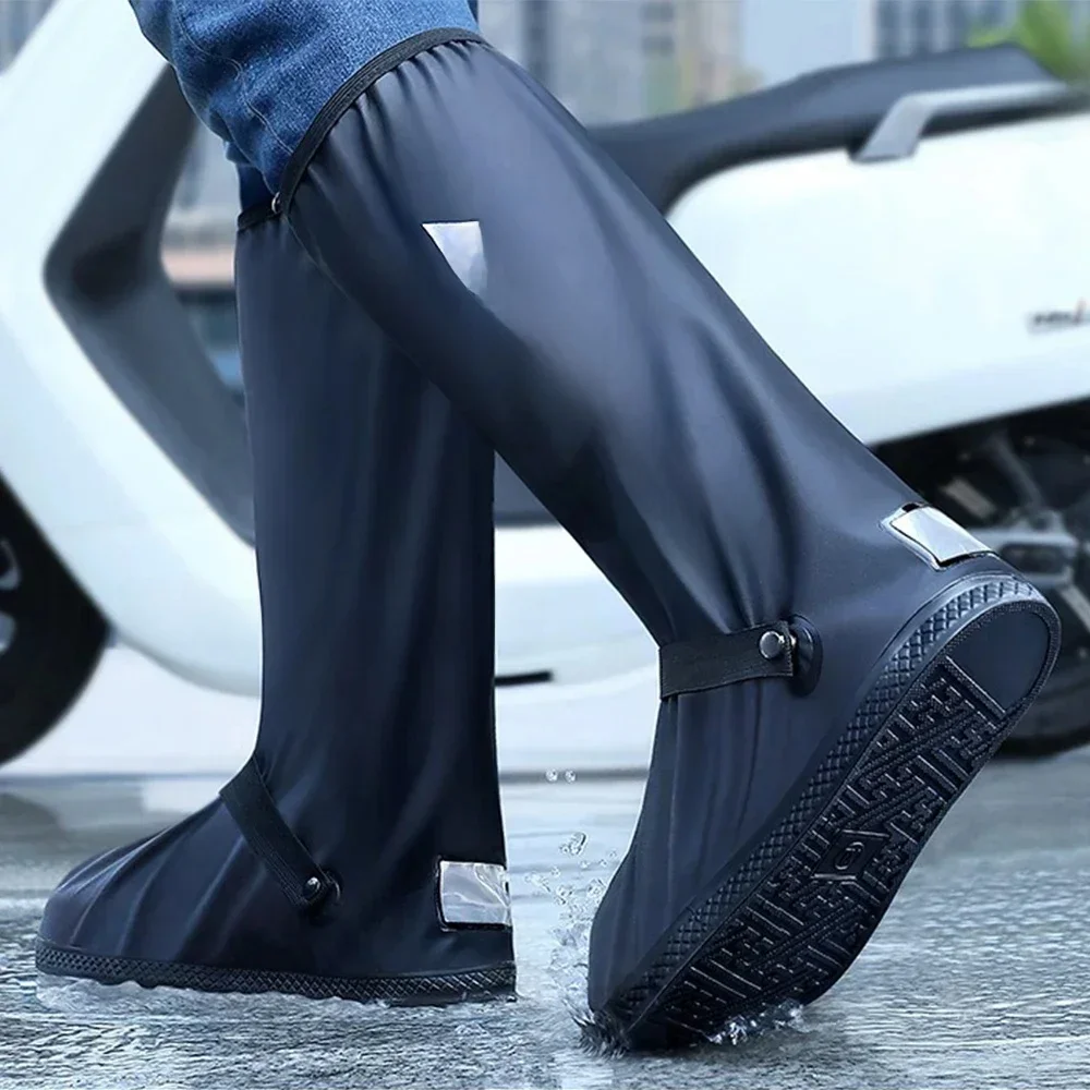 AliExpress Motorcycle High Tube Rain Boots Waterproof Reflective Non-Slip Footwear  Cycling Bike Reusable Protection Rainproof Shoes Cover