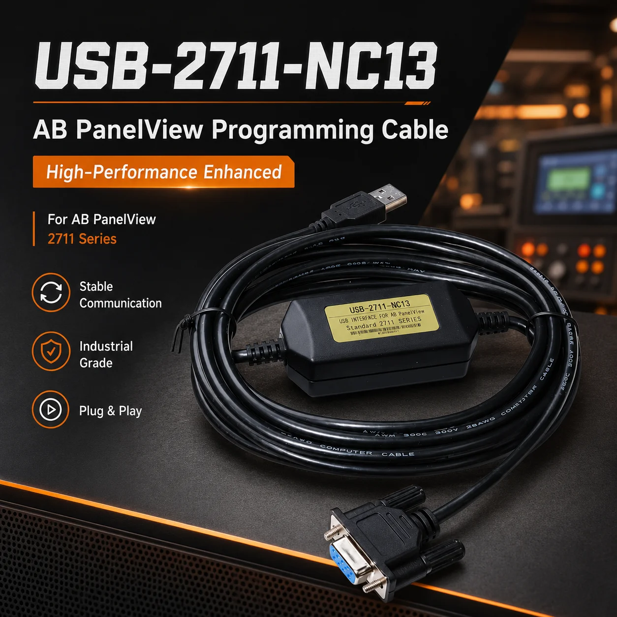 usb-2711-nc13-10v-plc-プログラミング-ケーブル、usb-to-db9-rs232-ダウンロード-リード-ab-panelview-hmi-用-、高性能バージョン