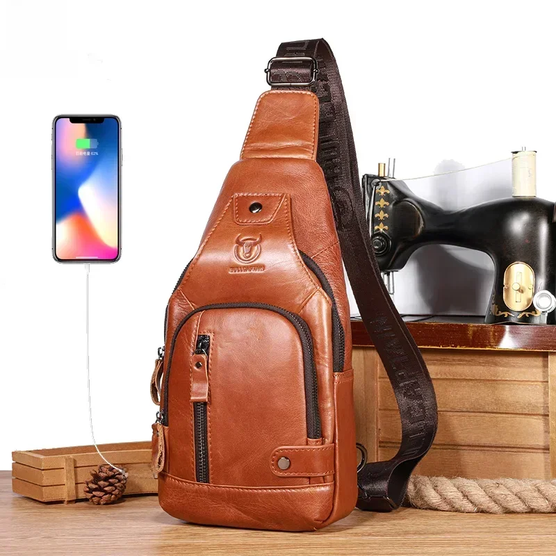 Skórzane torby typu Crossbody męskie kieszeń na piersi jeden z torba na klatkę piersiowa USB mogą być używane do 7.9 Cal kieszeni IPai — zdjęcie 2